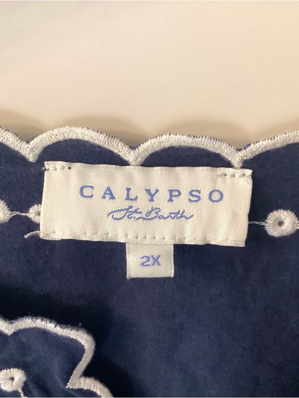Calypso St. Barth Linen Blend Embroidered Tunic with Scalloped Trim - Blue - 2X - Picture 8 of 9